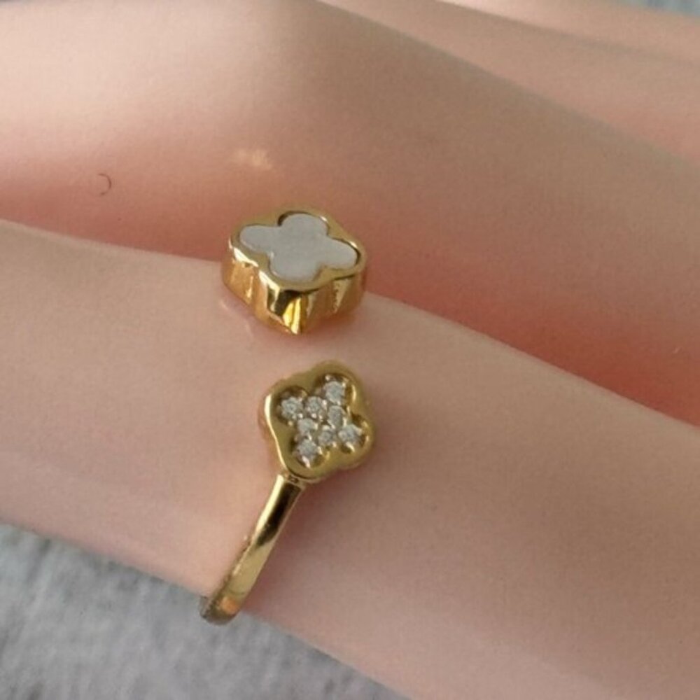 Rachel Zoe Sterling Silver 925 Gold Plated Double Clover Ring Sz. 6 - Picture 6 of 16